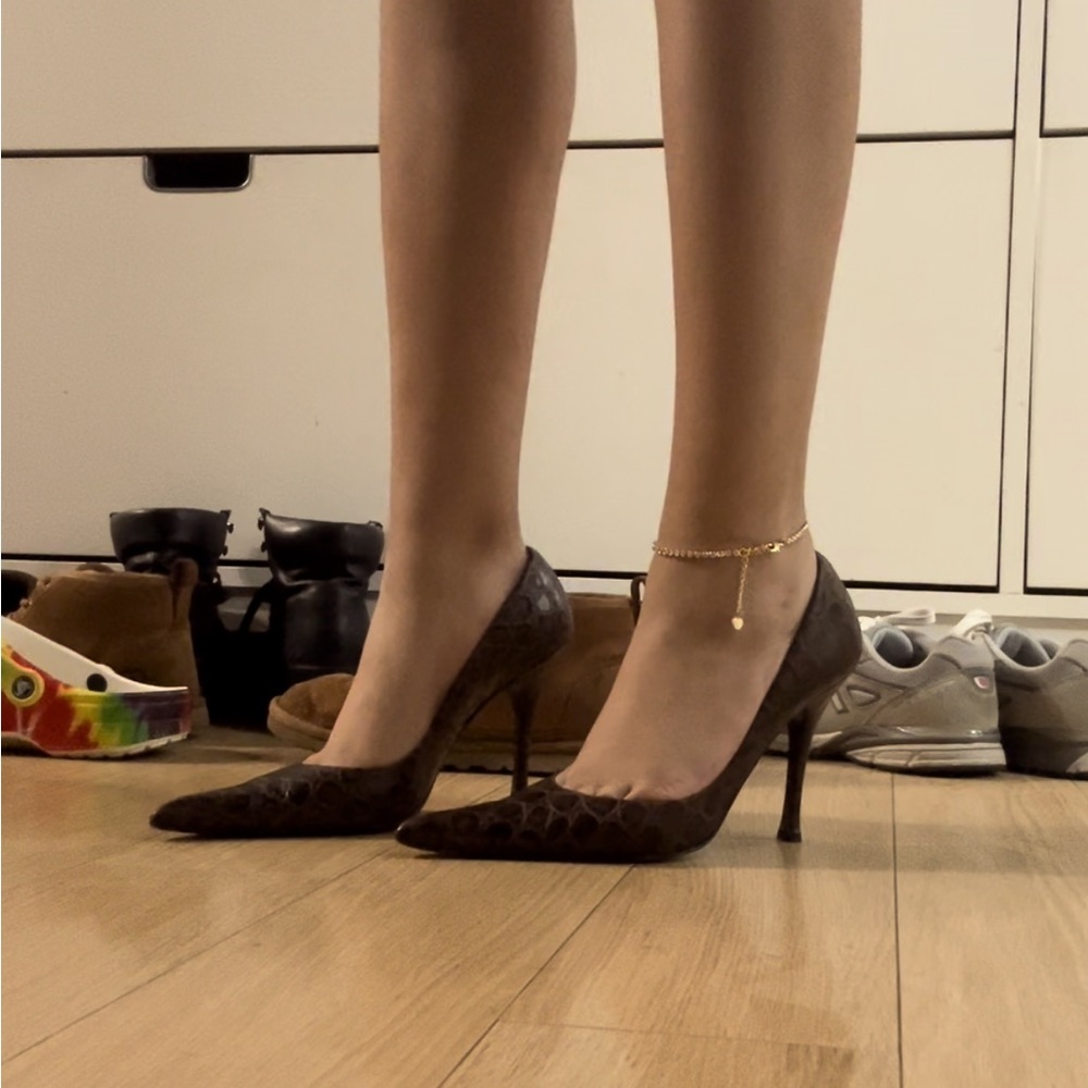 Brown leather heels
